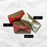 Jersey ribbed adjustable knot headbands in red, white and pink
