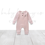 Personalized Initial Long Sleeve Button Close Onesie - Baby Bunny Co.