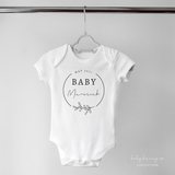 Custom baby onesie birth announcement in white