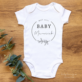 Custom baby onesie birth announcement in white