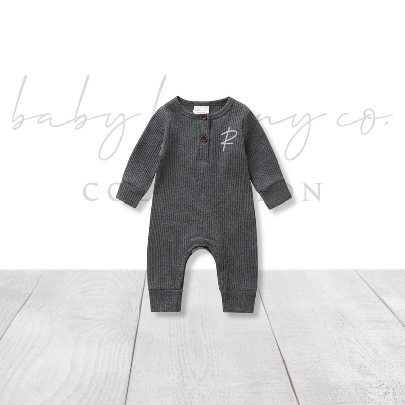 Personalized Initial Long Sleeve Button Close Onesie - Baby Bunny Co.