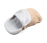 Knit swaddle wrap for strollers in tan.