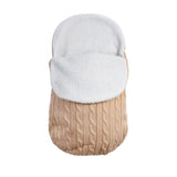 Knit swaddle wrap for strollers in tan.
