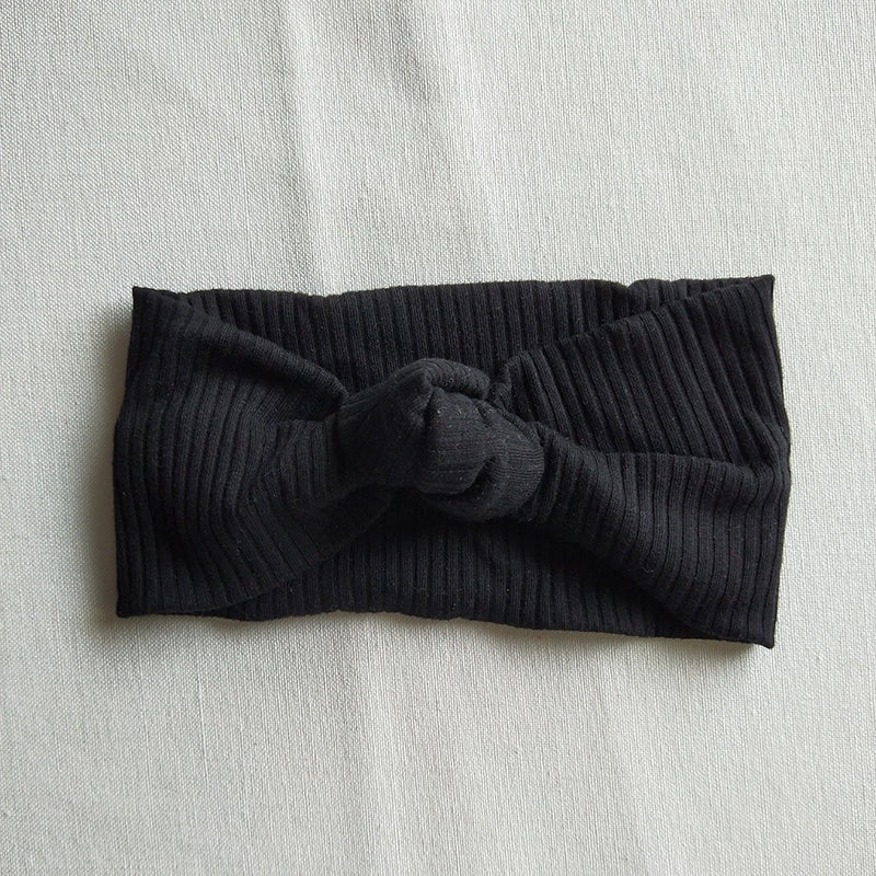 Jersey ribbed adjustable baby knot headband in black