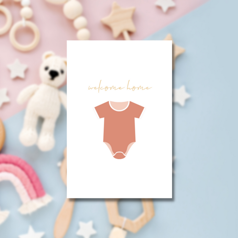 Welcome home baby card in orange