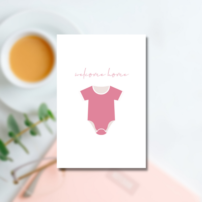 Welcome home baby card in pink