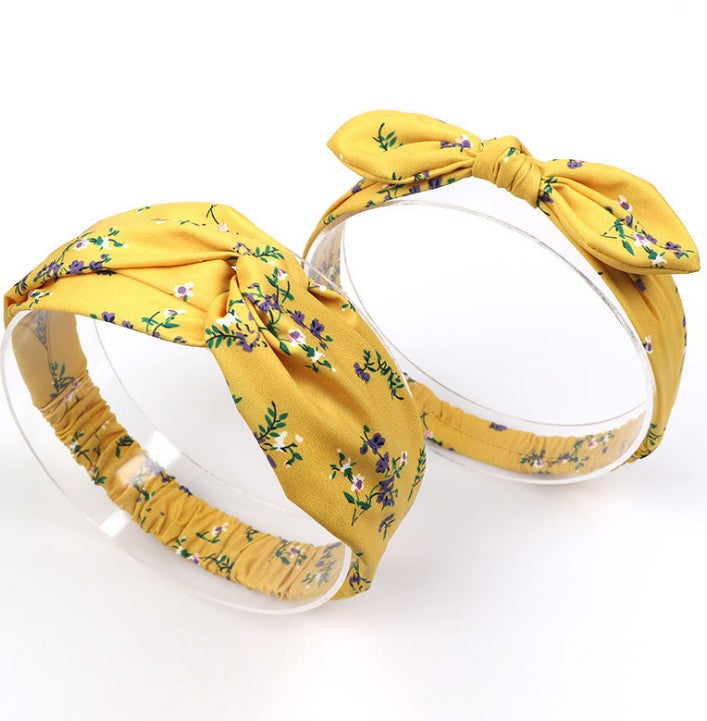 Mommy and baby matching headband set in yellow floral print.