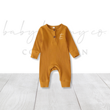 Personalized Initial Long Sleeve Button Close Onesie - Baby Bunny Co.